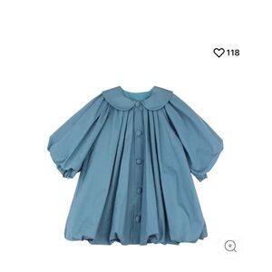 Toddler Girl Blue Puff Sleeves Collar Button Dress